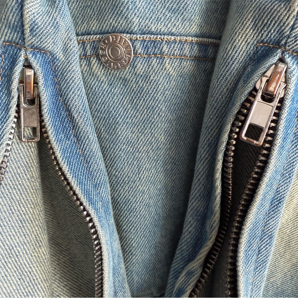 Civil Regime Distressed Denim Belted Trucker Jacket Blue Small - Picture 10 of 16
